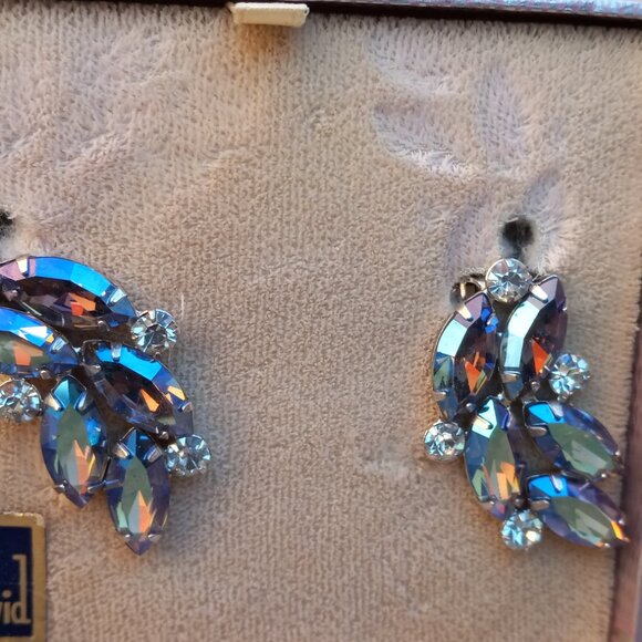 B. David Earrings & Brooch Set Aurora Borealis + Original Box - Picture 3 of 16